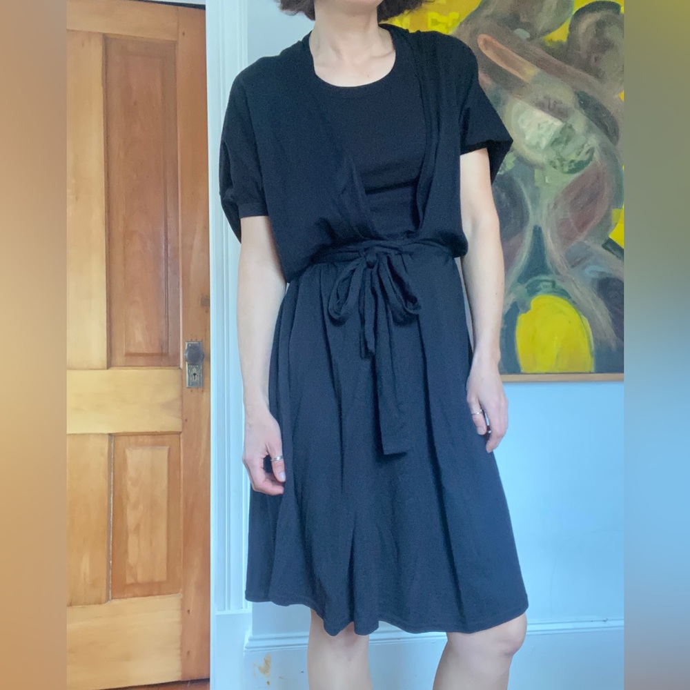 Tsumori Chisato 90s black cotton angora knee length belted dress tunic Japan
